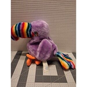 Vintage Knickerbocker purple toucan Stuffed Plush Rainbow Striped Beak Tail